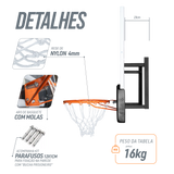 Tabela de basquete de parede quadro transparente de 120x80cm com aro e rede Velden