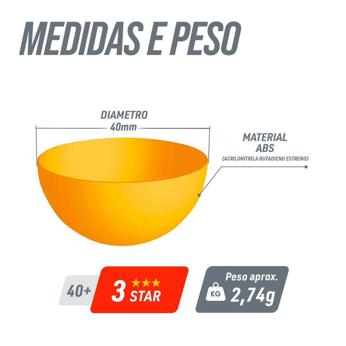Bolinhas de Tênis de Mesa 40+ ABS 3 Estrelas Pista e Campo 6Un