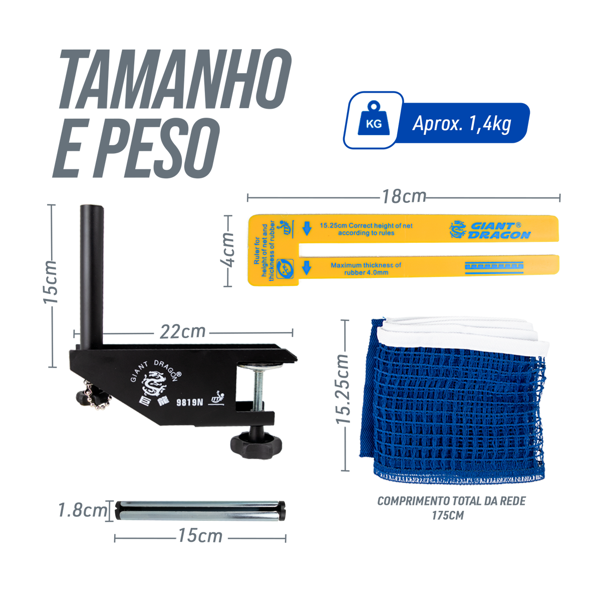 Rede de Tênis de Mesa Giant Dragon - Aprovada pela ITTF
