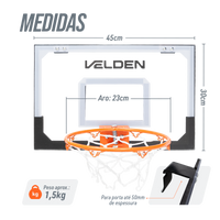 Mini tabela de basquete 45x30 cm para porta ou parede Velden
