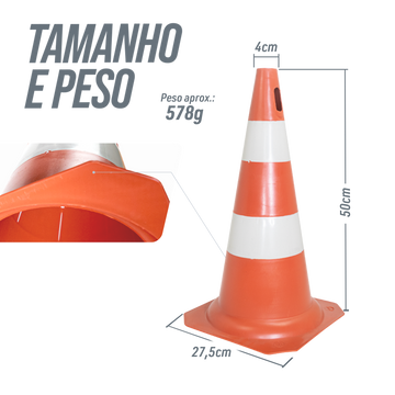 Cone de sinalização de trânsito 50cm rígido Pista e Campo