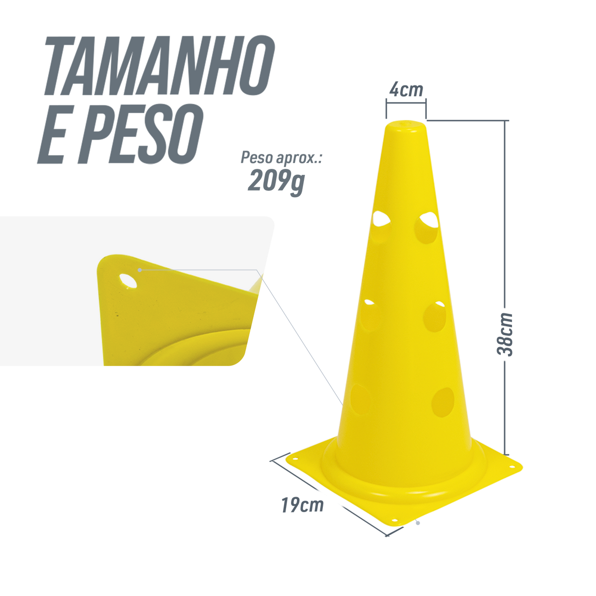 Cone Furado 38cm para Treino Esportivo Velden - Unidade