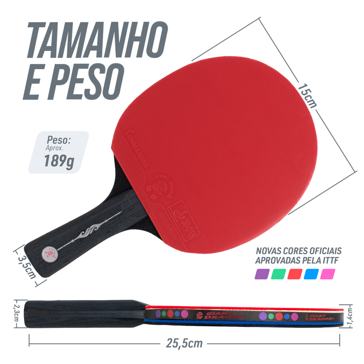 Raquete Tênis de Mesa Commander Giant Dragon 5 Estrelas ITTF