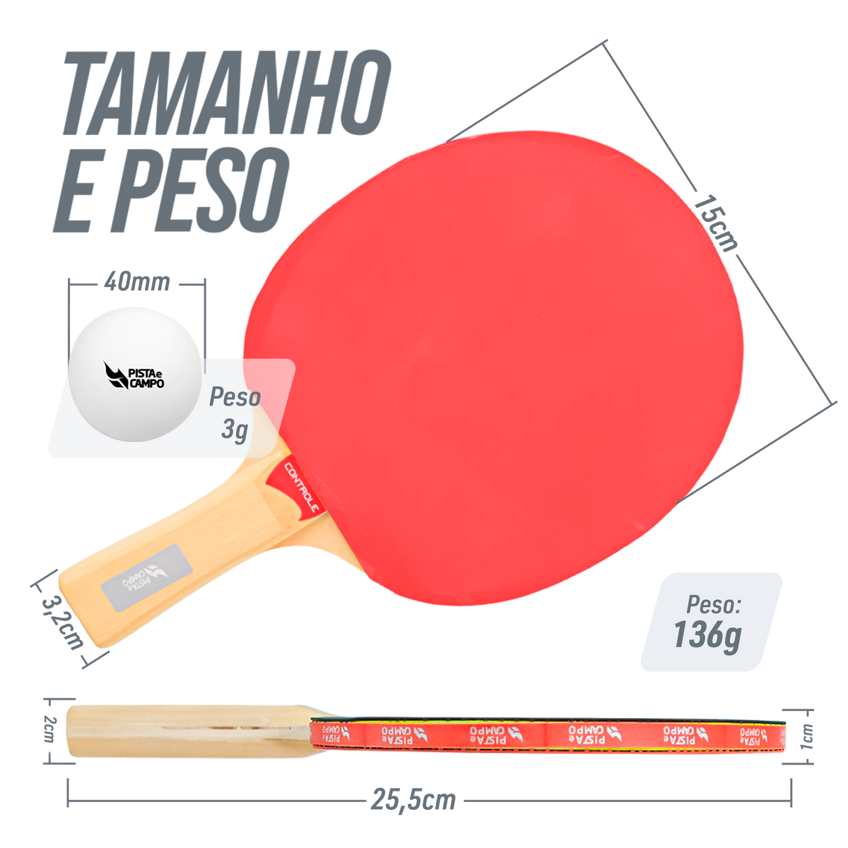 Kit Recreativo Tênis de Mesa 2 Raquetes Controle 3 Bolas ABS Pista e Campo