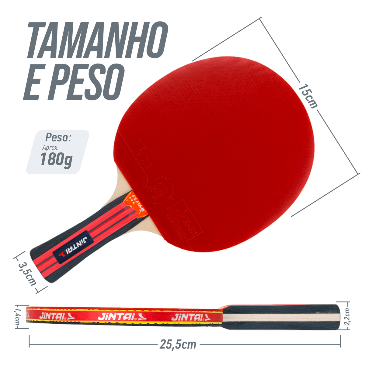 Raquete de Tênis de Mesa Jintai Flame — Borracha Aprovada pela ITTF