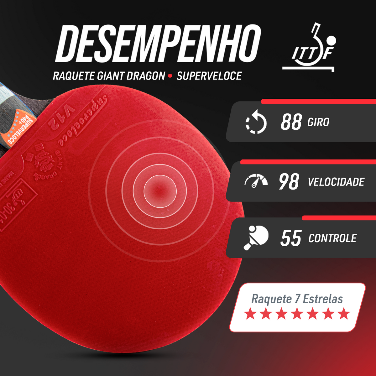Raquete de Tênis de Mesa Giant Dragon Superveloce 7 Estrelas