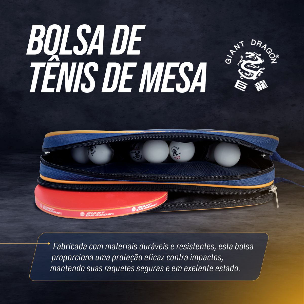 Raqueteira Tênis de Mesa para 2 Raquetes e 12 Bolinhas Giant Dragon