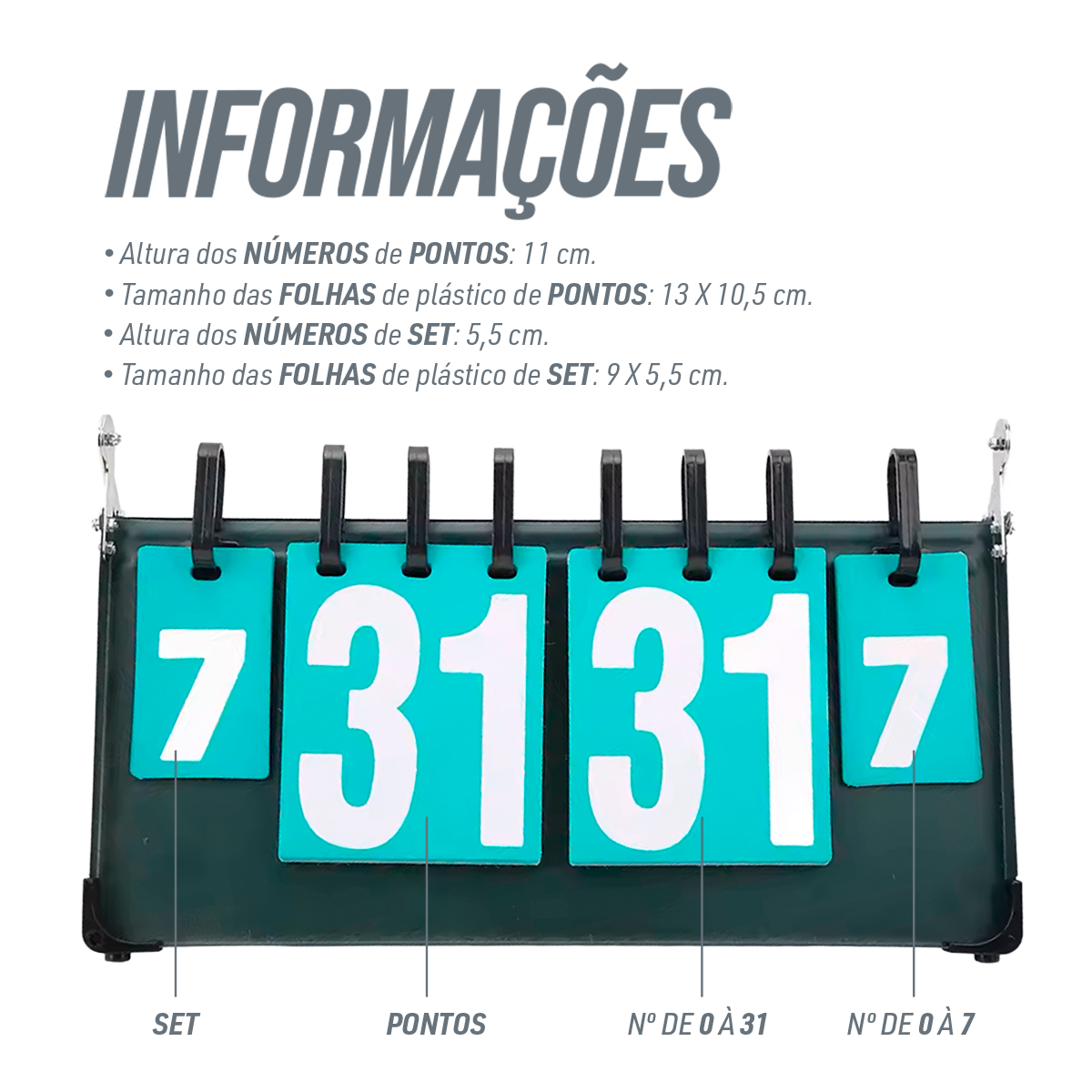Placar Metálico até 7 Sets para Tênis de Mesa Jintai