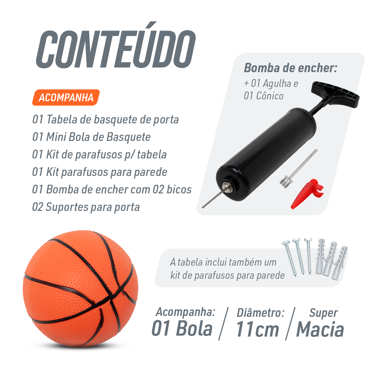 Mini Tabela de Basquete 45x30cm para Porta ou Parede Velden