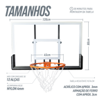 Tabela de basquete de parede quadro transparente de 120x80cm com aro e rede Velden