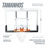Tabela de basquete de parede quadro transparente de 120x80cm com aro e rede Velden