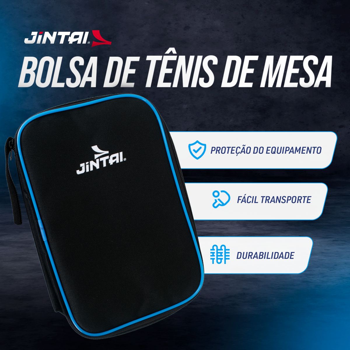 Raqueteira Tênis de Mesa Para 2 Raquetes e 12 Bolinhas Jintai