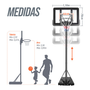 Tabela de basquete adulto móvel com poste, tabela de acrílico e aro Velden