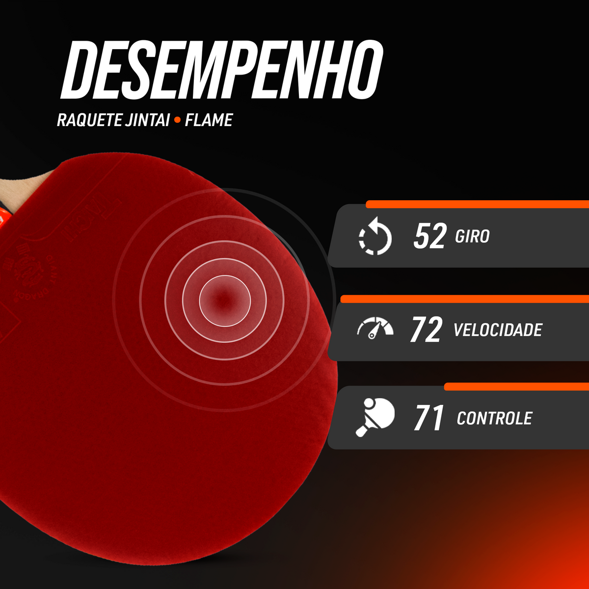 Raquete de Tênis de Mesa Jintai Flame — Borracha Aprovada pela ITTF