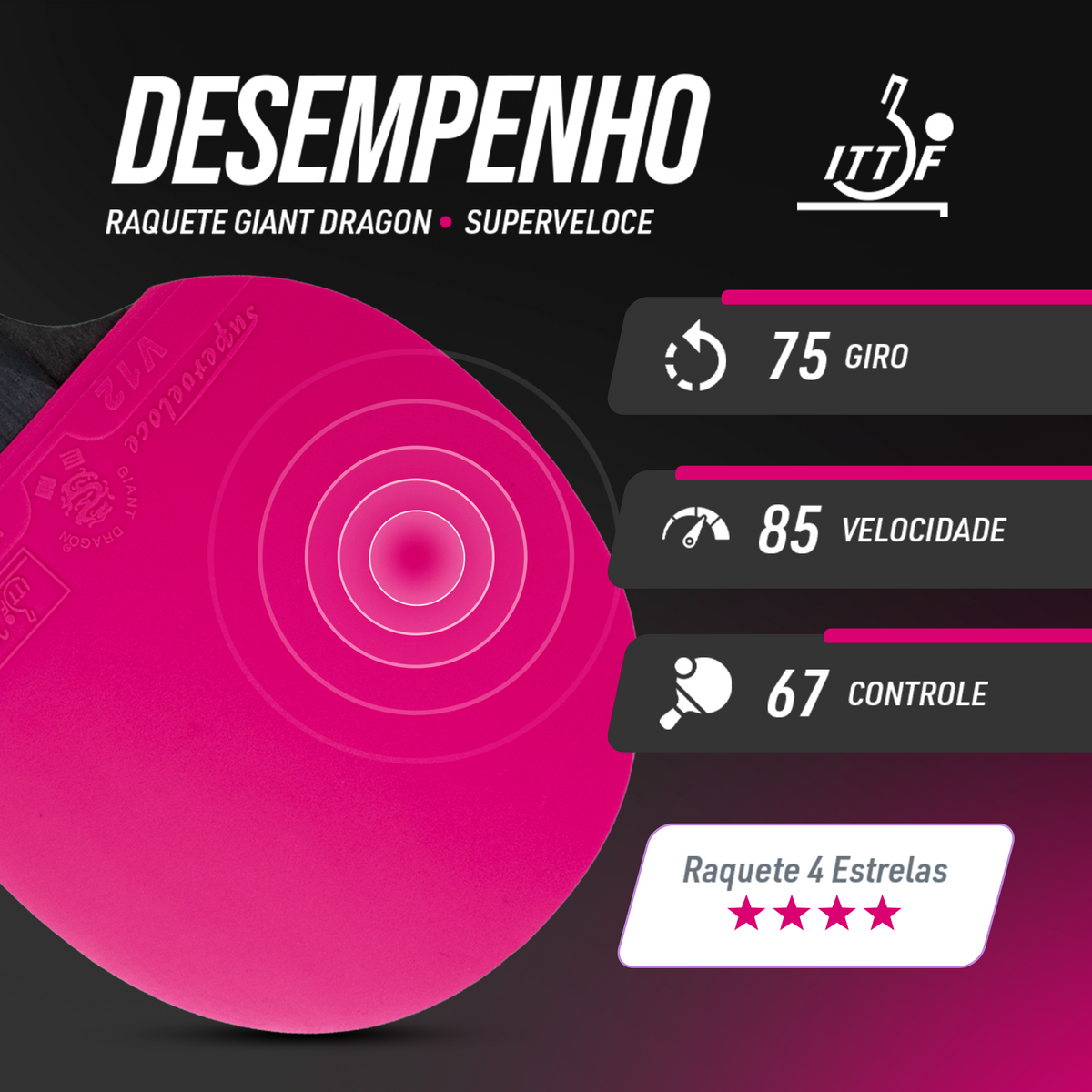 Raquete de Tênis de Mesa Giant Dragon Superveloce 4 Estrelas
