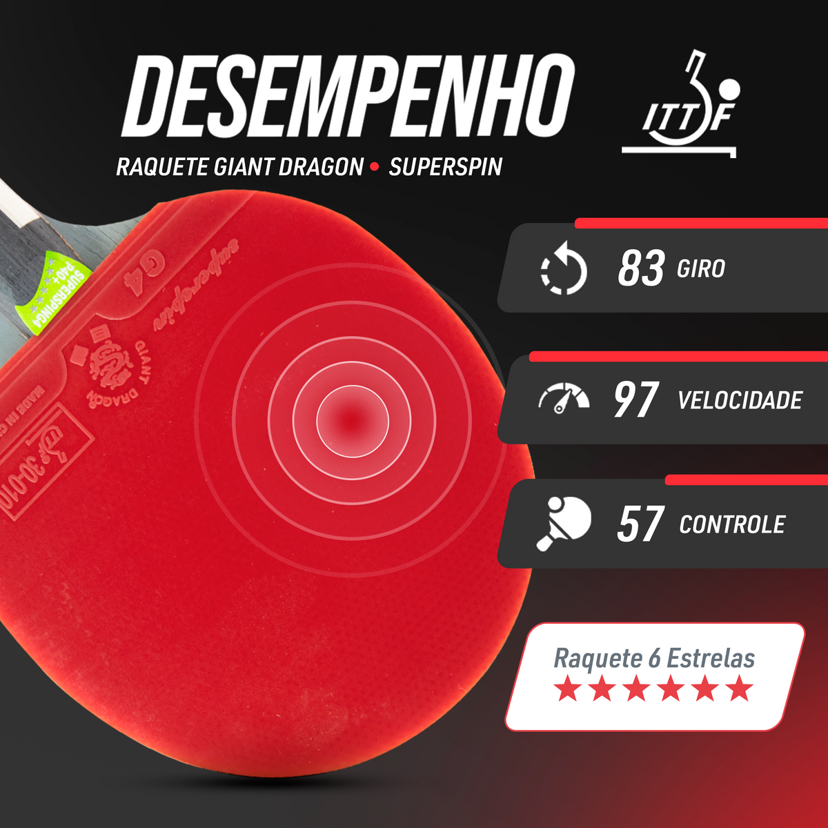 Raquete de Tênis de Mesa Superspin G4 6 Estrelas Giant Dragon
