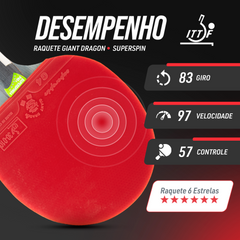 Raquete de Tênis de Mesa Superspin G4 6 Estrelas Giant Dragon