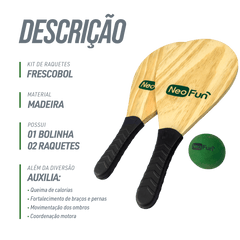 Raquete de Frescobol de Madeira com Bolinha NeoFun