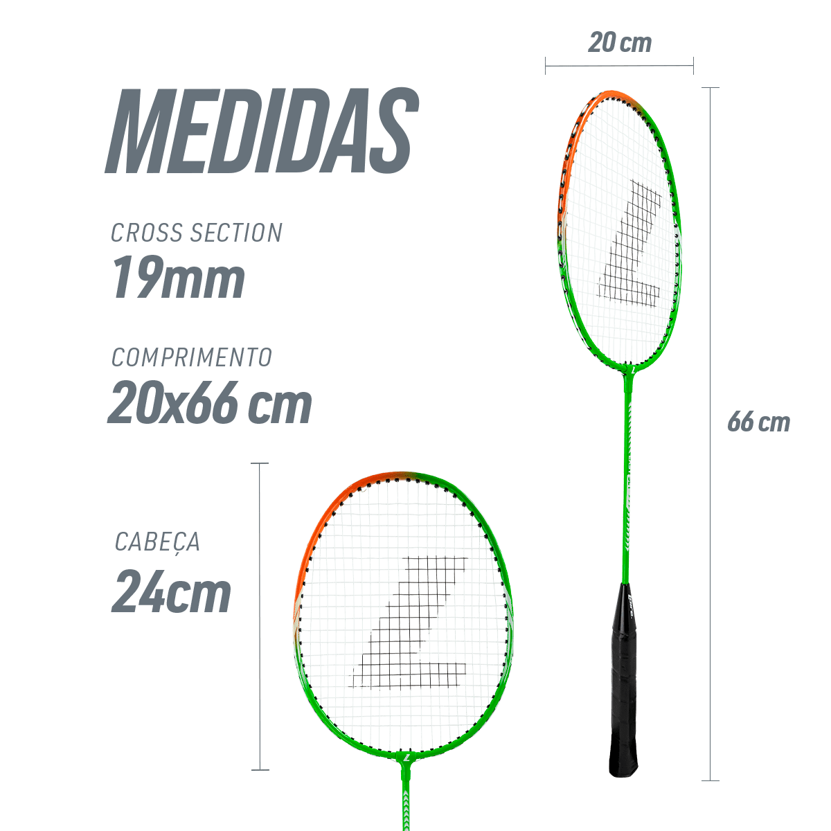 Kit Badminton 2 Raquetes de Aço e 3 Volantes de Nylon Loire - Laranja e Verde