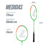 Kit Badminton 2 Raquetes de Aço e 3 Volantes de Nylon Loire - Laranja e Verde