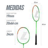Kit Badminton 2 Raquetes de Aço e 3 Volantes de Nylon Loire - Laranja e Verde