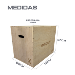 Caixa de Salto Plyo Box 3 em 1 Envolst 50x60x75cm Madeira 18mm
