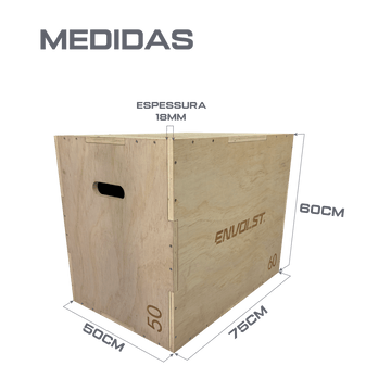 Caixa de Salto Plyo Box 3 em 1 Envolst 50x60x75cm Madeira 18mm