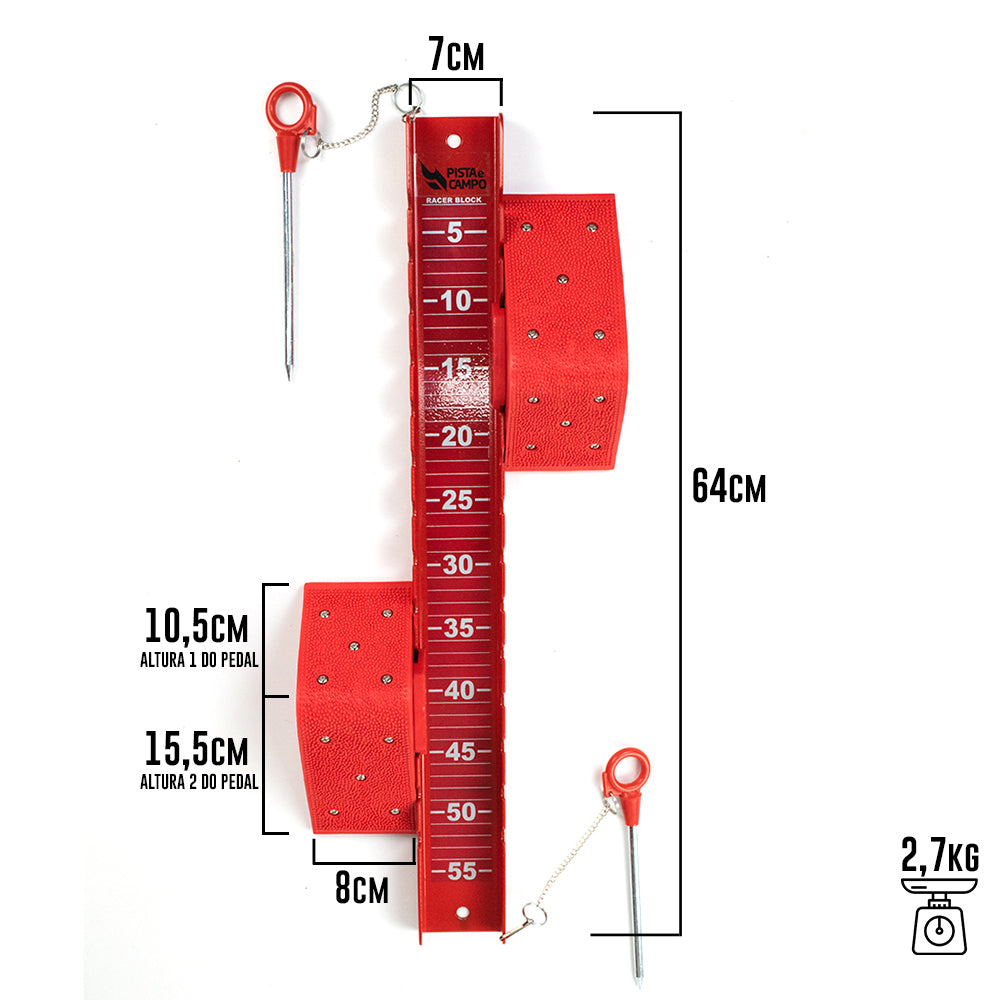 Bloco de partida de aço e pvc Pista e Campo dimensoes