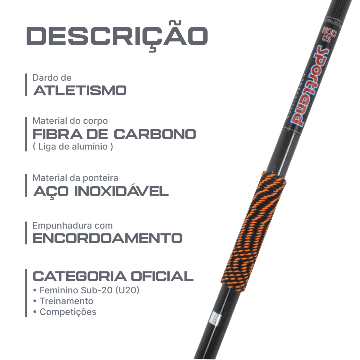 Dardo de Atletismo 600g Sportland Carbon Sênior WA-IAAF