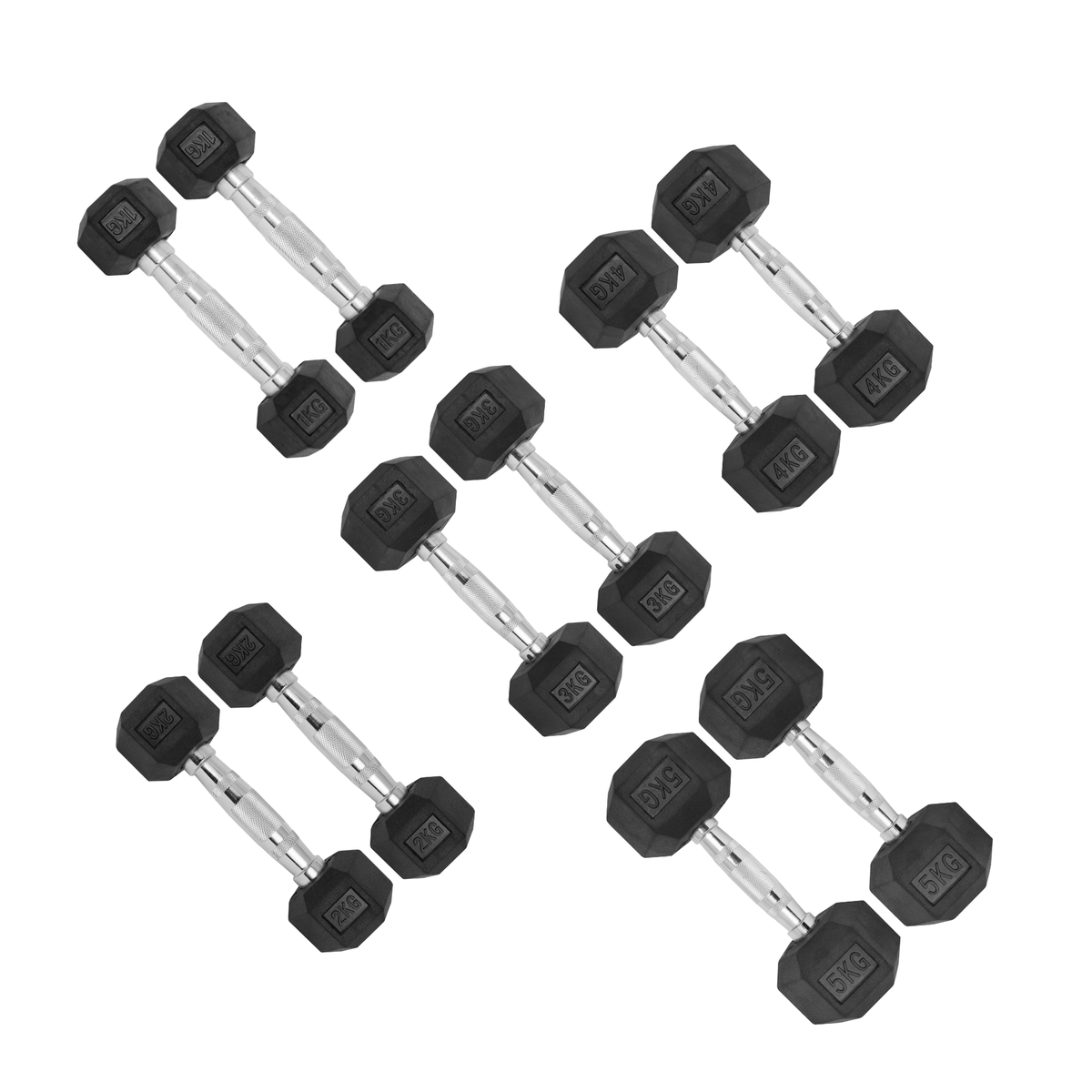 Kit 30kg Halteres Sextavados Emborrachados Envolst - 1 a 5kg