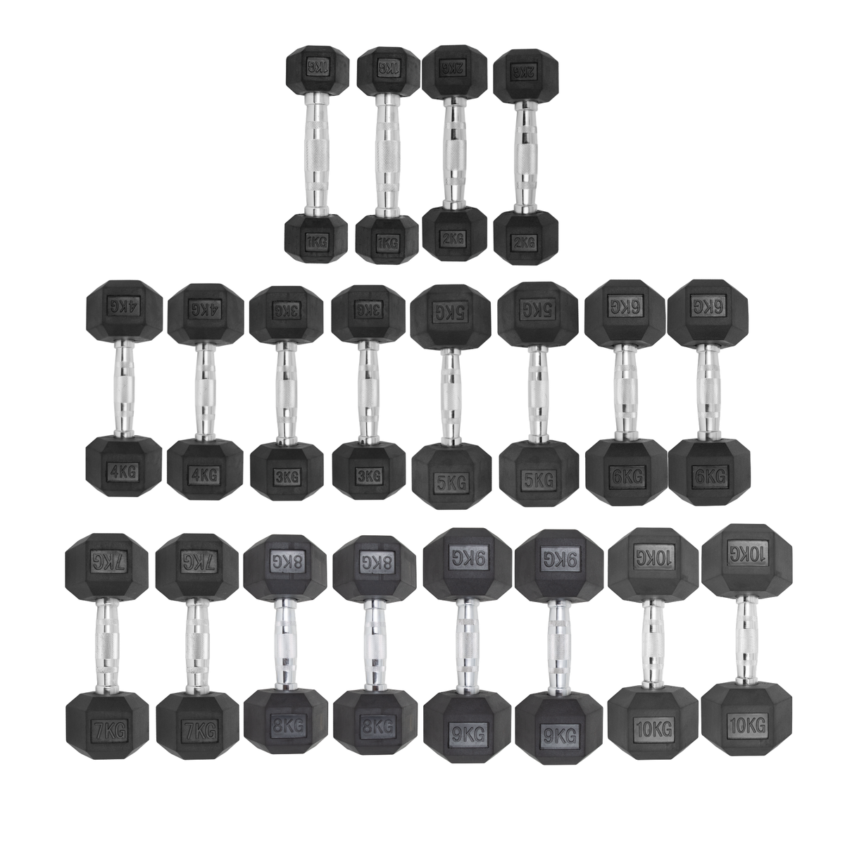 Kit 110kg Halteres Sextavados Emborrachados Envolst - 1 a 10kg