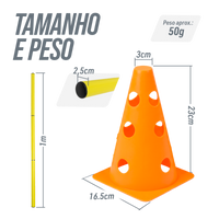 Kit 8 Cones 23cm e 4 Hastes 1m para Treino de Agilidade Velden