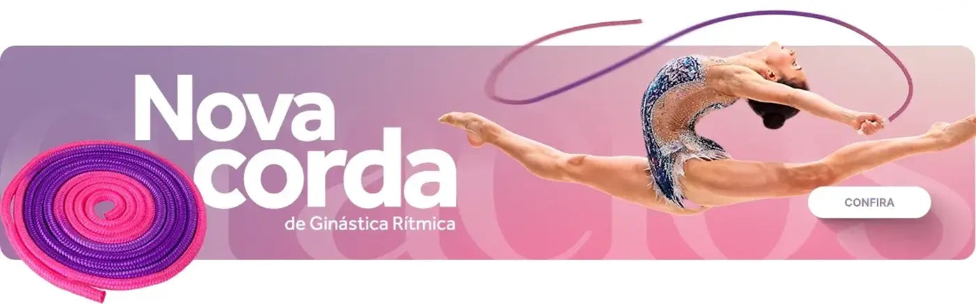 Banner com corda rosa e roxa, ginasta em salto e botão “Confira”.