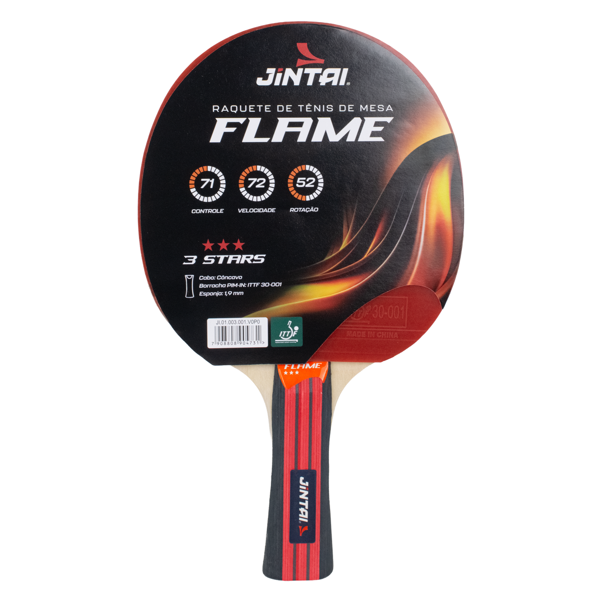 Raquete de Tênis de Mesa Jintai Flame — Borracha Aprovada pela ITTF