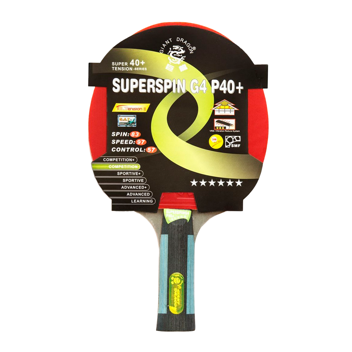 Raquete de Tênis de Mesa Superspin G4 6 Estrelas Giant Dragon