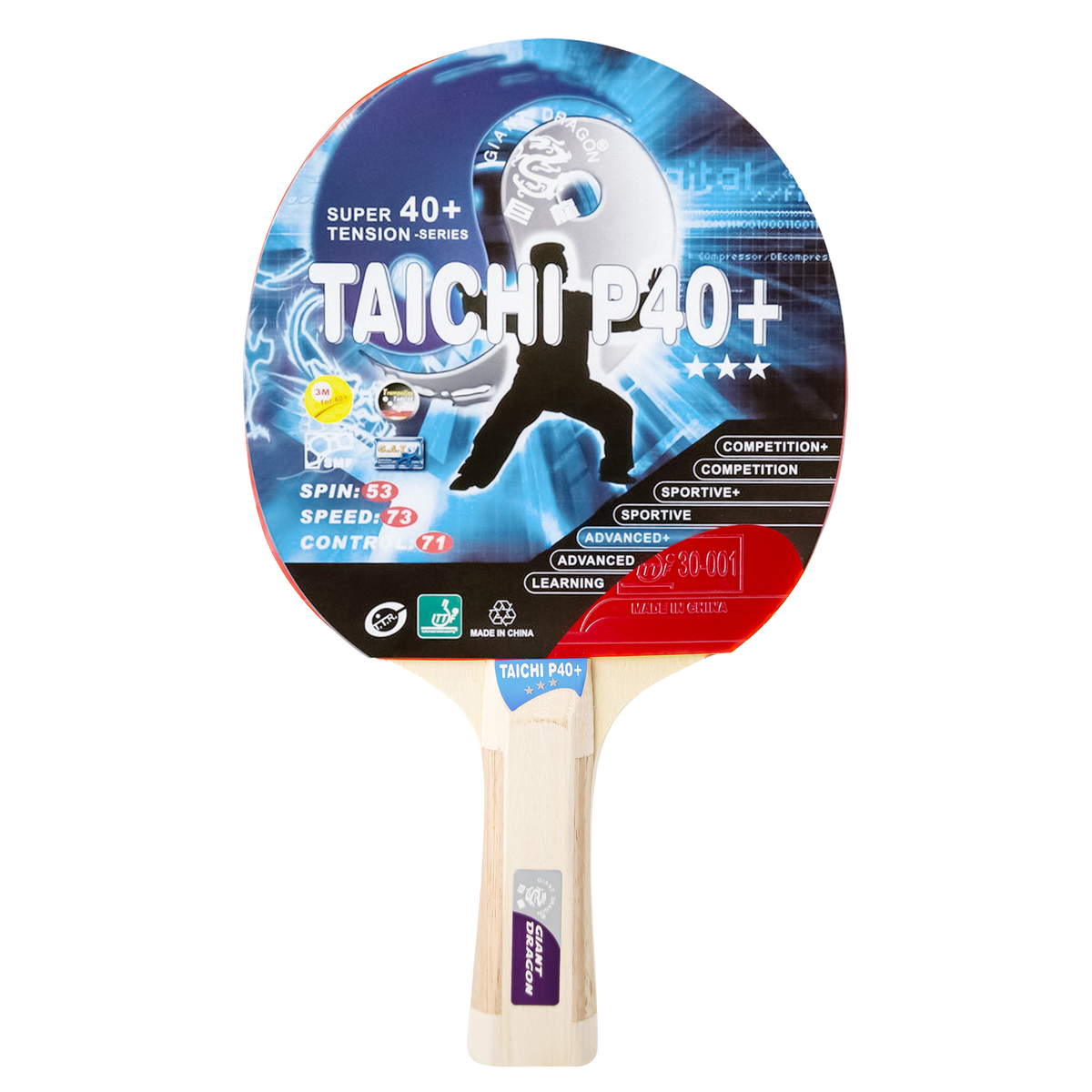 Raquete de Tênis de Mesa Giant Dragon Taichi 3 Estrelas ITTF