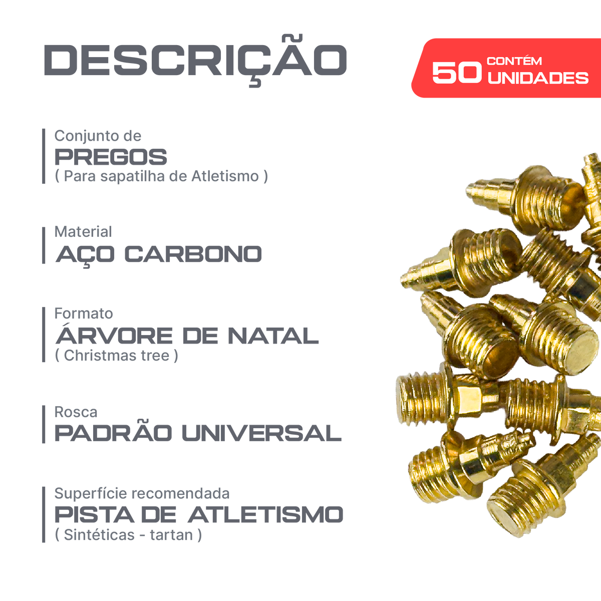 Pregos de Atletismo 6,4mm Árvore de Natal Dourado Pista e Campo