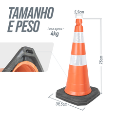Cone de sinalização semi flexível refletivo 75cm com base de borracha Telbras
