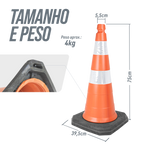 Cone de sinalização semi flexível refletivo 75cm com base de borracha Telbras