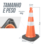 Cone de sinalização semi flexível refletivo 75cm com base de borracha Telbras