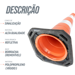 Cone de sinalização semi flexível refletivo 75cm com base de borracha Telbras