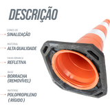 Cone de sinalização semi flexível refletivo 75cm com base de borracha Telbras