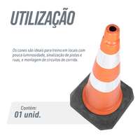 Cone de sinalização semi flexível refletivo 75cm com base de borracha Telbras