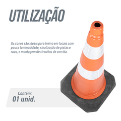 Cone de sinalização semi flexível refletivo 75cm com base de borracha Telbras