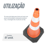 Cone de sinalização semi flexível refletivo 75cm com base de borracha Telbras