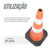 Cone de sinalização semi flexível refletivo 75cm com base de borracha Telbras