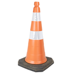 Cone de sinalização semi flexível refletivo 75cm com base de borracha Telbras