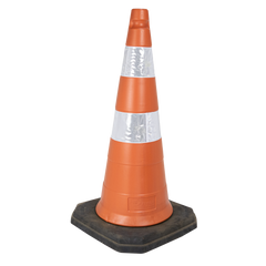 Cone de sinalização semi flexível refletivo 75cm com base de borracha Telbras