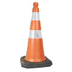Cone de sinalização semi flexível refletivo 75cm com base de borracha Telbras