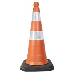 Cone de sinalização semi flexível refletivo 75cm com base de borracha Telbras
